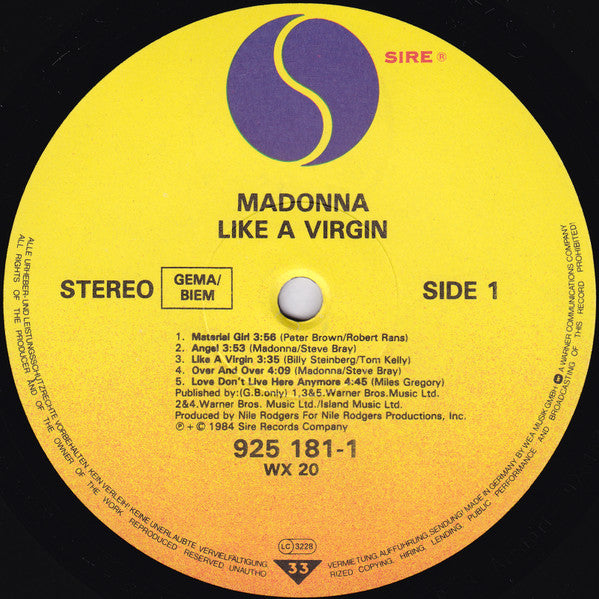 Madonna : Like A Virgin (LP, Album, RE, RSA)