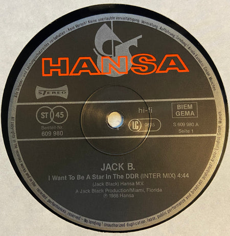 Jack B. : I Want To Be A Star In The DDR (12")