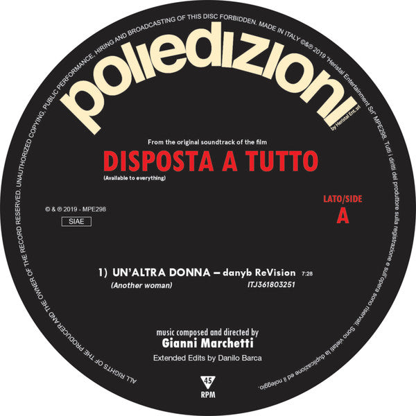 Gianni Marchetti : Disposta a Tutto (Danilo Braca ReVisions) (12", EP, Ltd)