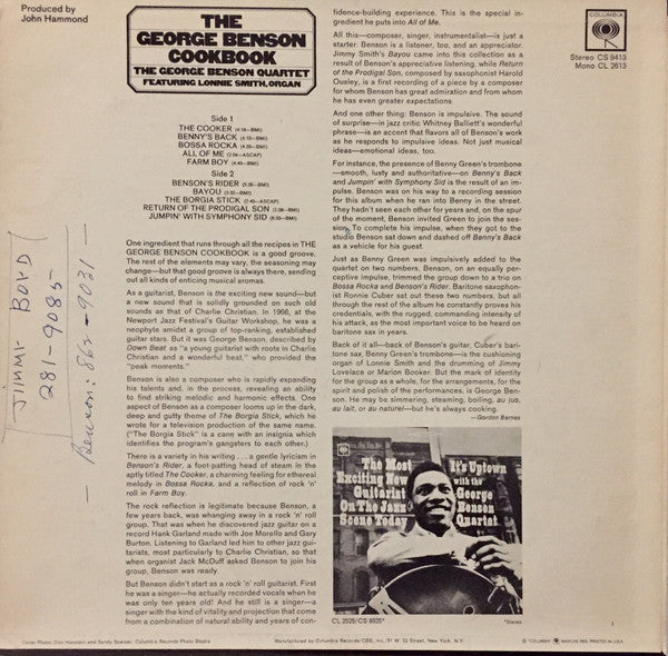 The George Benson Quartet Featuring Lonnie Smith : The George Benson Cookbook (LP, Album)