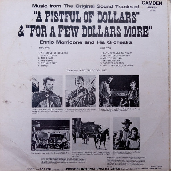 Ennio Morricone : Music From The Original Sound Tracks Of "A Fistful Of Dollars" & "For A Few Dollars More" (LP, Comp, RE)