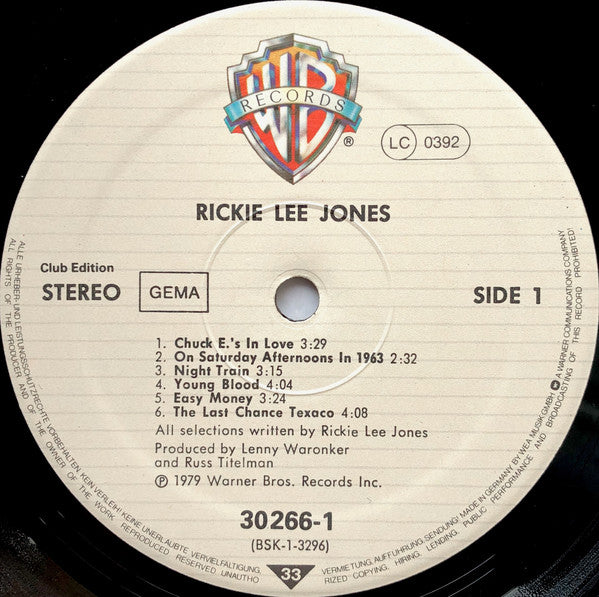 Rickie Lee Jones : Rickie Lee Jones (LP, Album, Clu)