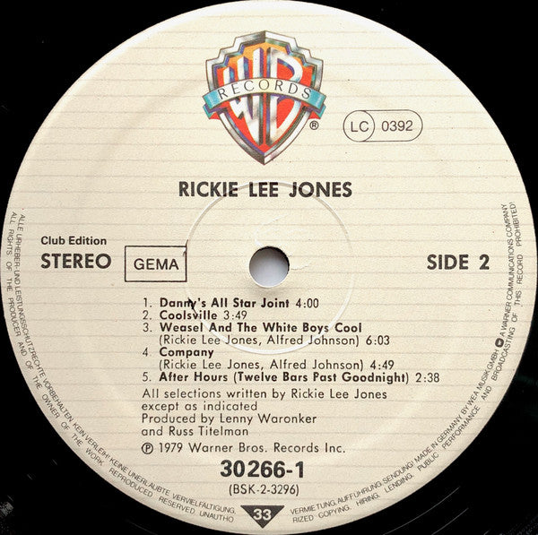 Rickie Lee Jones : Rickie Lee Jones (LP, Album, Clu)