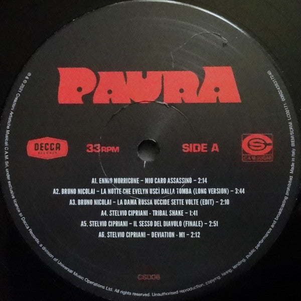 Various : Paura (A Collection Of Italian Horror Sounds From The Cam Sugar Archive) (2xLP, Album, Comp, Gat)