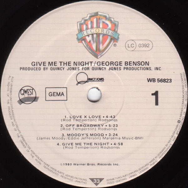 George Benson : Give Me The Night (LP, Album)