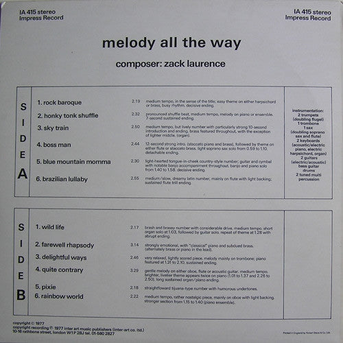 Zack Laurence : Melody All The Way (LP)