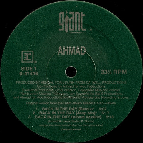 Ahmad (2) : Back In The Day (12")