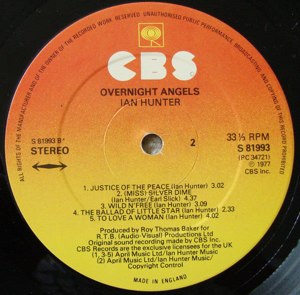 Ian Hunter : Overnight Angels (LP, Album, Gat)