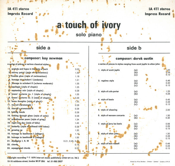 Unknown Artist : A Touch Of Ivory - Solo Piano (LP, Album)